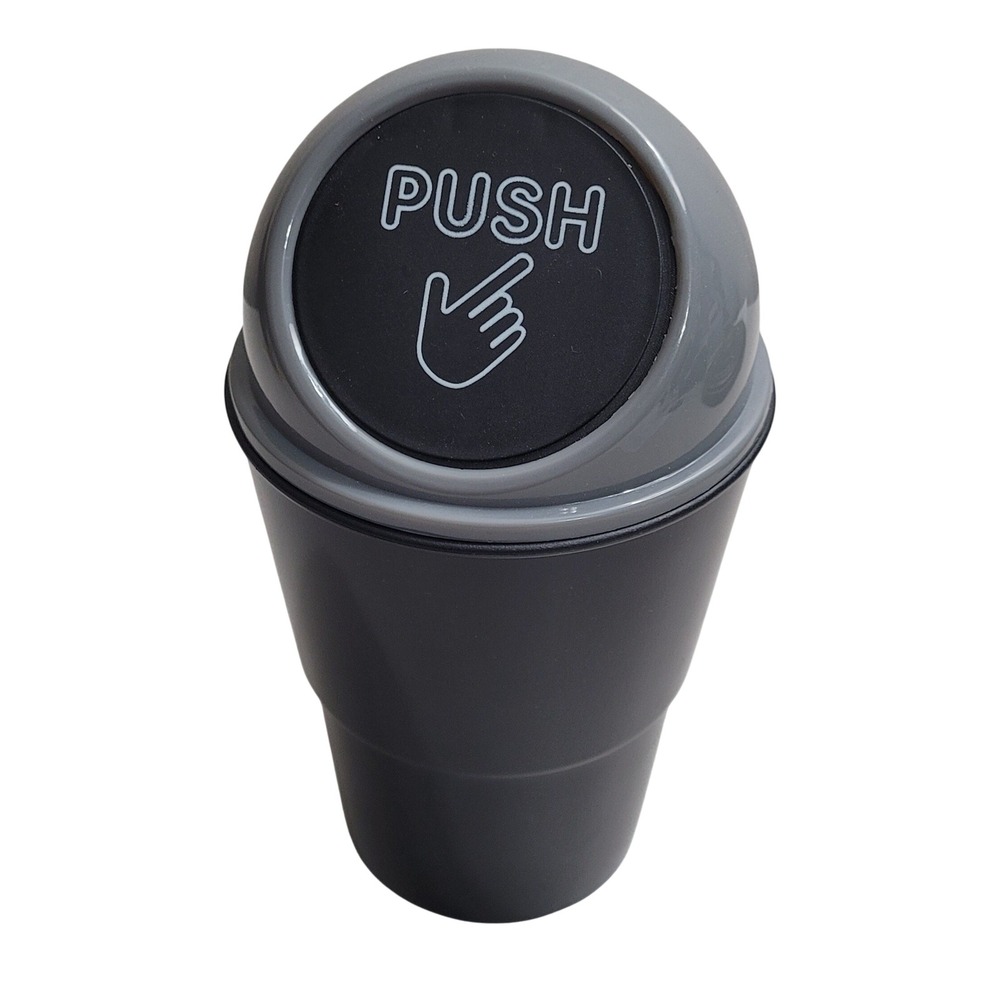 Luxury Driver Car Trash Can Universal Black Gray Push Lid Mini Cup Holder Bin